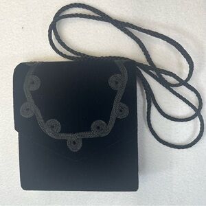 BARGANZA Purse VTG Velvet Clutch Braided Detail Embroidered Black Lightweight